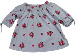Melissa Page Blouse Top Womens Plus 3X Blue Off Shoulder Striped Embroidered